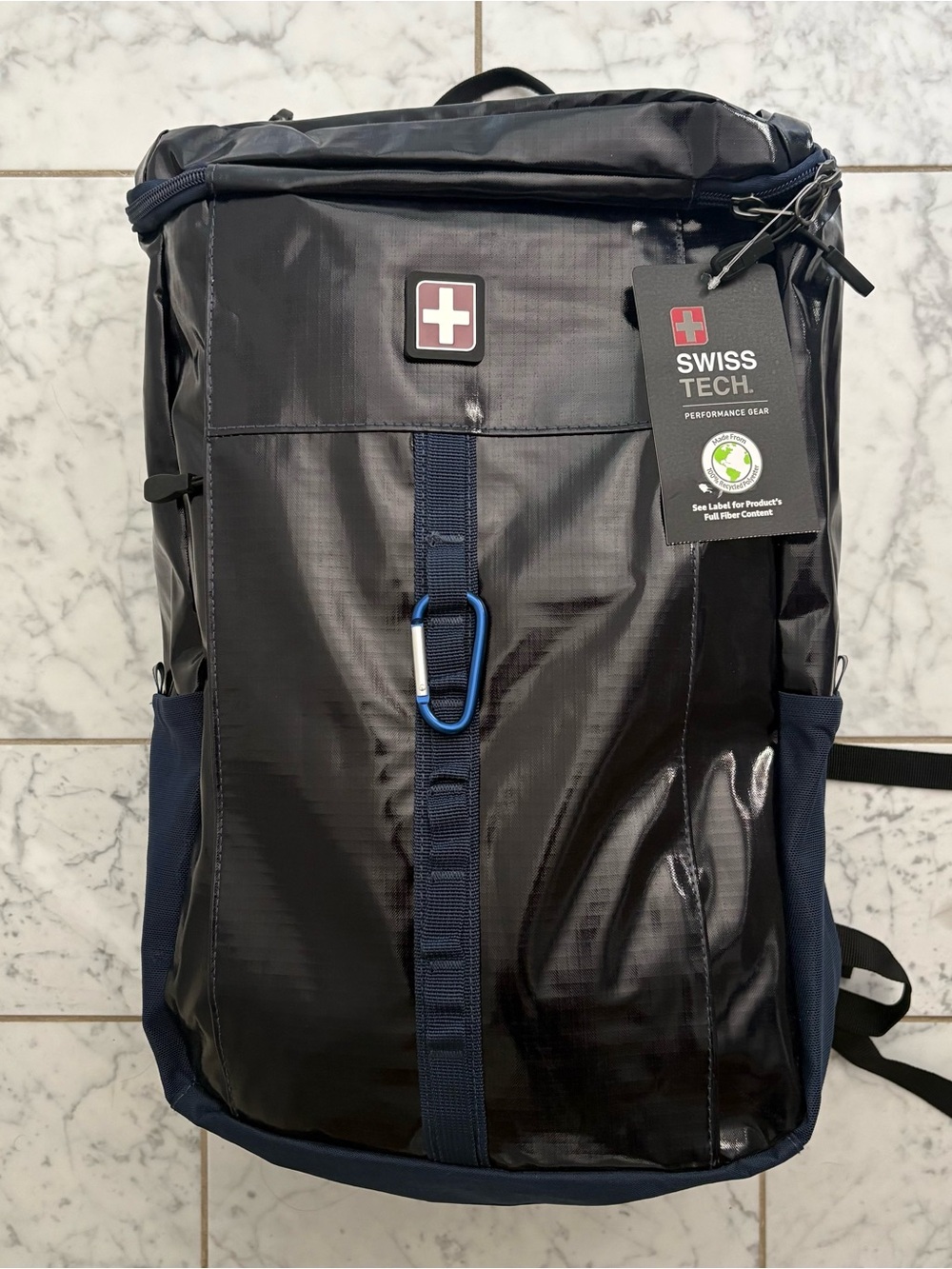 Swiss+ Tech Top Loader Backpack Carry On Large 20x10x8 Travel Bag Navy Black